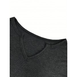 [Festive Christmas Tree Print Tee ] Women'S Christmas Tree Print T-Shirt, Polyester Blend, V-Neck, Short Sleeve, Knit Fabric, Casual Pullover with Slight Stretch, for Festive Holiday Top