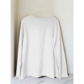 Women's Casual Long Sleeve T-Shirt with Fox & Maple Leaf Geometric Print - Vibrant Orange & Red on Grey, Round Neck, Machine Washable, Spring/Summer Vacation & Casual Attire, Versatile Streetwear, Spring Summer Apparel, Comfortable Fabric