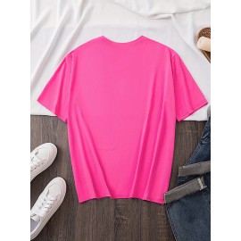 [Pink Cat Tshirt] Bright Pink Women's Cat Lover Graphic T-Shirt | Short Sleeve Crew Neck Casual Top with 
