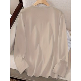 Women's Casual Long Sleeve Crew Neck T-Shirt - Fox & Autumn Leaves Graphic Print, Black with Orange Design, Medium Stretch, Machine Washable, All-Season Comfort Top, Naturethemed Apparel, Nontransparent Fabric