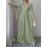 Women's Elegant Long-Sleeve V-Neck Pleated Maxi Dress with Slit for Spring/Summer