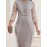 Elegant Dark Gray Lace-Trimmed Midi Dress with 3/4 Sleeves and V-Neck - Slim Fit, Flared Skirt, Zipper Detail, Perfect for All Seasons, Formal Attire|Sleek Fitted Top|Zippered Dress