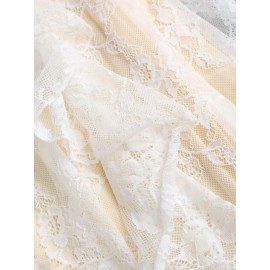 [Elegant Lace Dress] Sleeveless Elegant Off-Shoulder Lace Dress | Ruffle Detail, Bow Accent, Flowing Design, Perfect for Summer Events