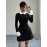 [Elegant Formal Dress] Elegant & Sophisticated Women's Black & White Formal/Office/Party Dress - Long Sleeve Mock Pocket, Structured H-Silhouette, Machine Washable - Professional & Evening Outfits, Office Attire, Polished Finish