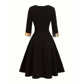 Patchwork Checkered Faux Two-Piece Vintage Dress