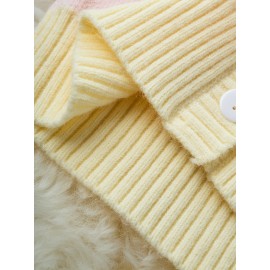 [Cute Sweater] Cozy White Hooded Cardigan Sweater | Women's Casual Pullover with Pastel Rainbow Stripes, Button Front Placket & Pom-Pom Detail, Medium Elasticity, Relaxed Fit, Comfortable Texture, Stylish, Fall Winter Layering Piece