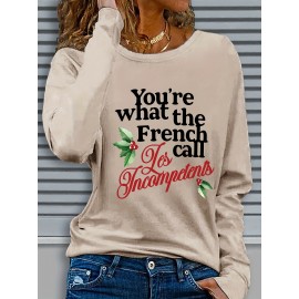 1pc Women'S Long Sleeve Crew Neck Casual Top with 